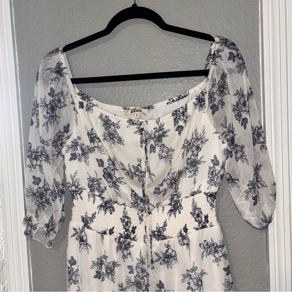 Blush White and Black Floral Dress - Picture 1 of 5